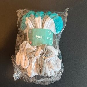 Ten Little Everyday Ankle Socks - Teal, White, and Gray - pack of 5